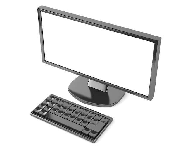 LCD-Monitor mit Tastatur lokalisiert auf weißem Hintergrund