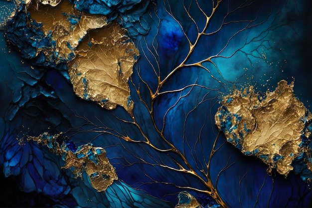 Álcool azul escuro inkgold Fundo colorido abstrato Arte moderna Pintura textura de mármore