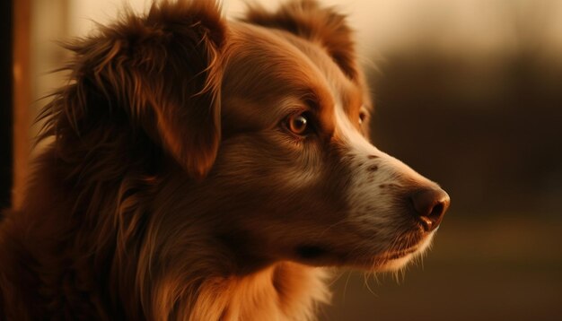 Foto lealtad de perro de pura raza fluffy retriever sentado al aire libre mirando la cámara generada por ai