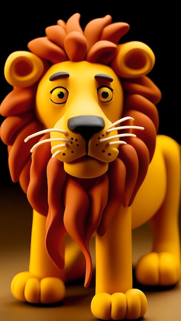 Leão 3D em ilustração de arte de personagem de desenho animado de argila