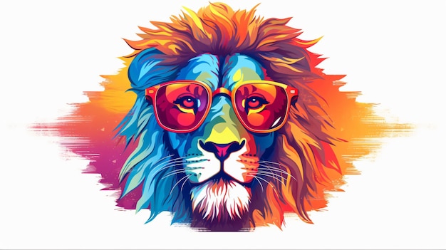 Leão colorido dos desenhos animados com óculos de sol
