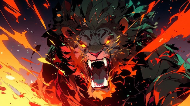 Leão de anime pronto para atacar
