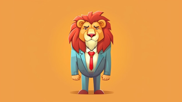 Foto leão de terno e gravata em fundo laranja personagem de desenho animado ilustração de desenho animado generative ai