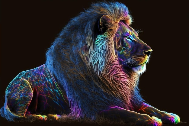 Leão em cores ácidas de néon brilhantes Ilustração digital