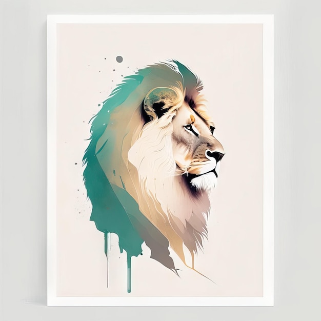 Foto leão em ilustração minimalista com cores suaves