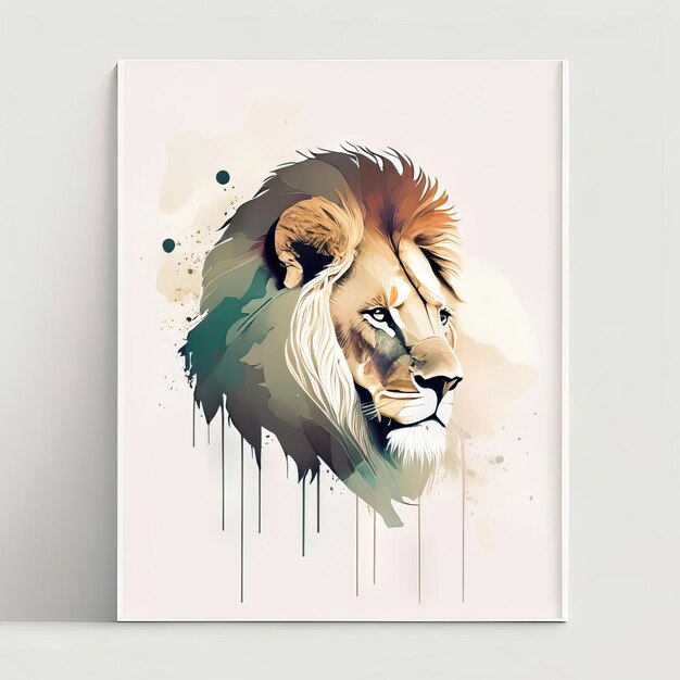 Foto leão em ilustração minimalista com cores suaves