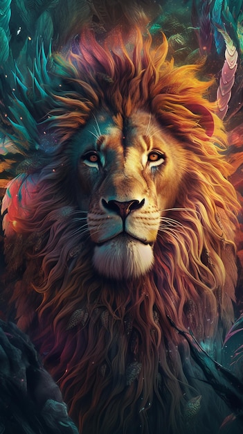 Leão Masculino Vibrante Uma Beleza Majestosa na Natureza