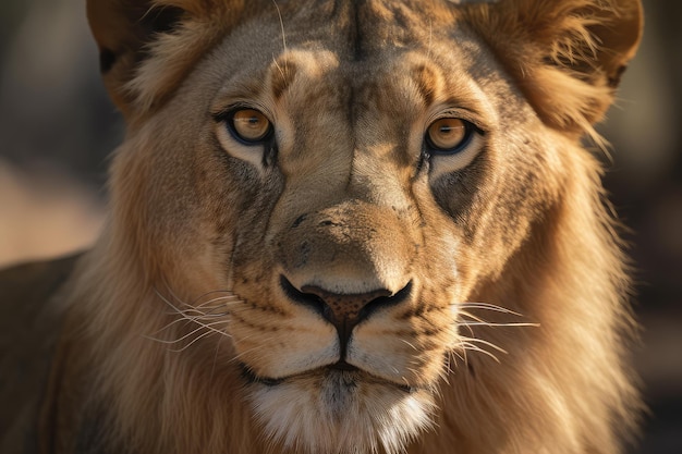 Leão olhando para a câmera fundo bonito fundo de savana gerado por ai