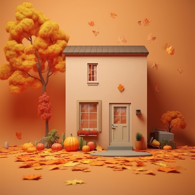 Lebendes Herbstnachthaus, gemütliches Minimalismusgebäude, KI-generiert