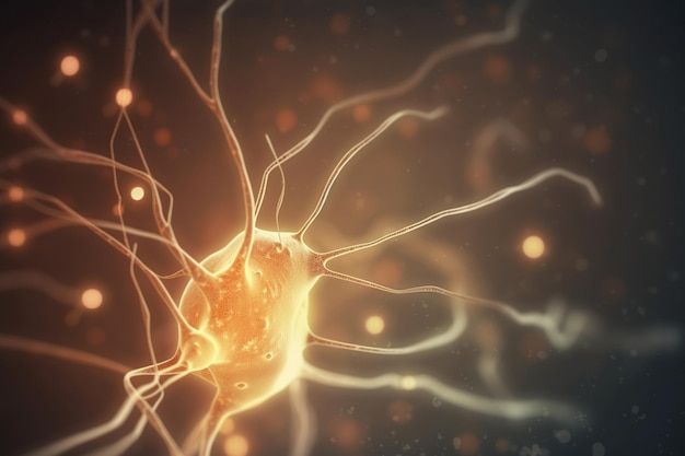 Foto lebendige 3d-illustration des biochemischen prozesses von nervenimpulsen