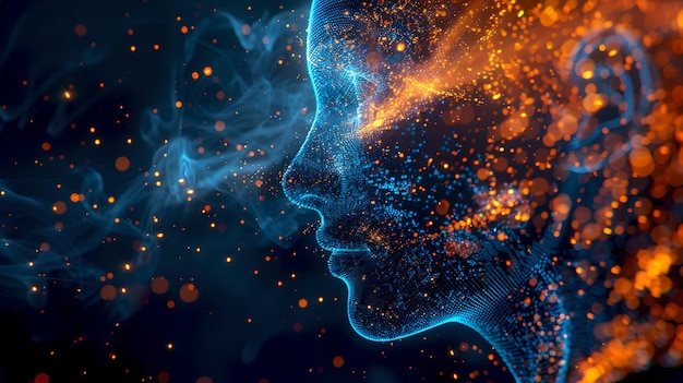 Lebendige abstrakte Darstellung menschlicher Profile im kosmischen Stil Ein visuelles Konzept von Gedanken Kreativität und Verbindung Digitale Kunst ideal für Technologie und Wissenschaft KI