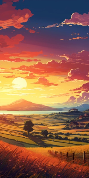 Lebendige Anime-Kunst, ruhige Sonnenuntergangslandschaften von Valentin Rekunenko