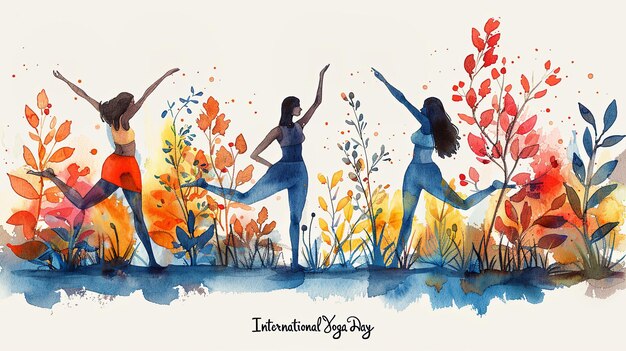 Lebendige Aquarell-Illustration für den Internationalen Tag des Yogas