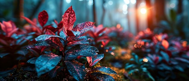 Lebendige blau-rote Blüten mit Wassertropfen