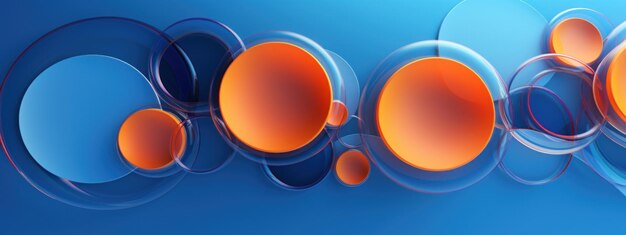 Lebendige blaue und orangefarbene Kreise in dynamischem Muster abstrakte Kunst KI Generativ
