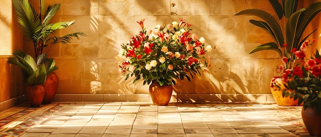 Lebendige Blumen vor dem Mittelmeerraum fangen das Wesen des Sommers und die farbenfrohe Natur ein