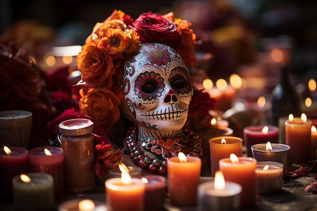 Lebendige Catrina-Dekoration am traditionellen Tag des Totenaltars