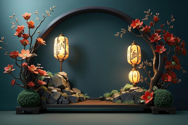 Lebendige chinesische Feier mit kreativem Dekorationshintergrund