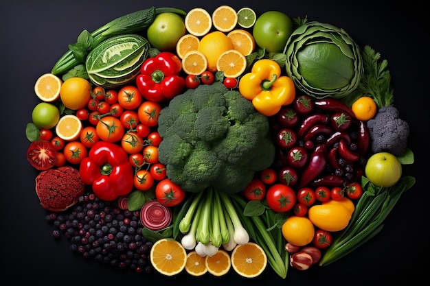Lebendige Collage aus frischem Obst und Gemüse Generative Ai