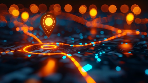 Lebendige digitale Karte mit leuchtendem Standort moderne GPS-Navigationstechnologie in einer visuell auffallenden Art und Weise