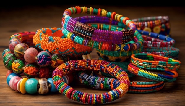 Lebendige Farben zieren selbstgemachten Schmuck der indigenen Kultur, der von KI erzeugt wurde