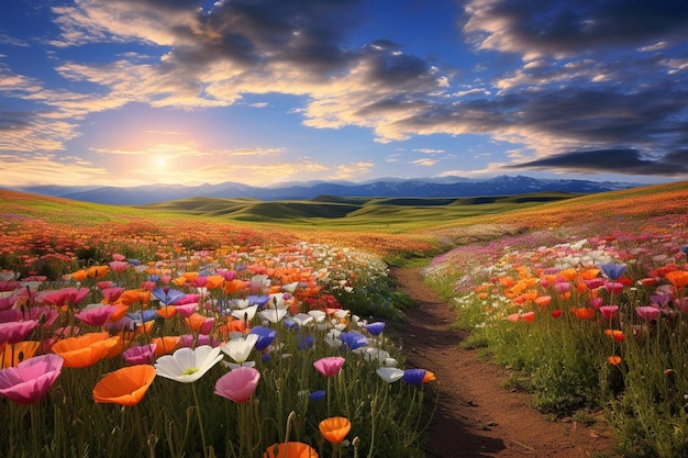 Foto lebendige felder mit wildblumen im frühling