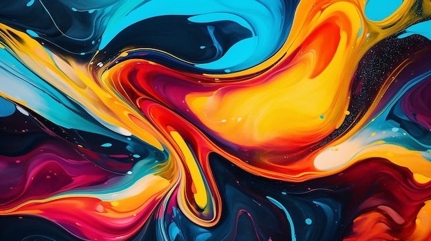 Lebendige flüssige Symphonie Abstrakt farbenfrohe leuchtende Farben in flüssigem Acryl