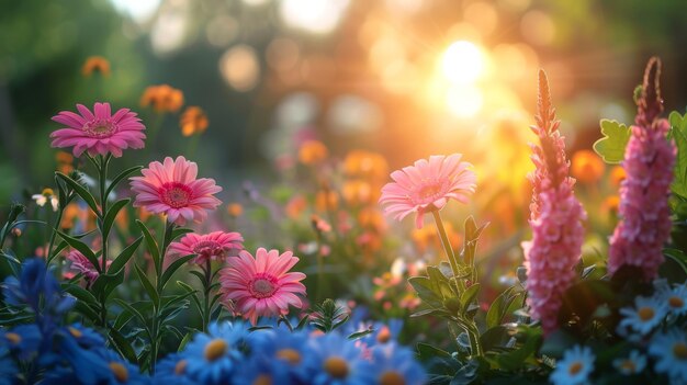 Lebendige Garten-Oase mit blühenden Blumen und Grünen Generative KI