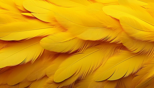 Lebendige gelbe Federn Textur Hintergrund mit sorgfältiger digitaler Kunst von großen Vogelfedern