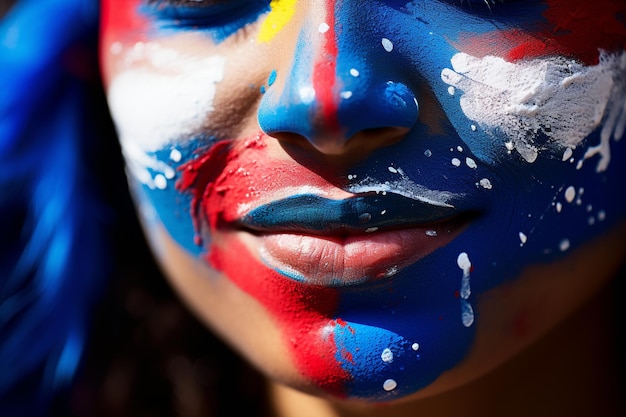 Lebendige Gesichtsbemalung zur Feier der französischen Nationalmannschaft