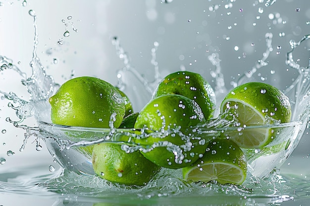 Lebendige grüne Limetten und Wasserszenen