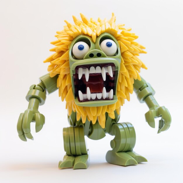 Foto lebendige grüne monster-lego-figur mit aggressiver digitaler illustration