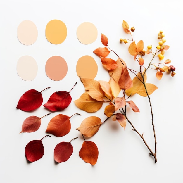 Lebendige Herbst- und Herbstfarbenpalette mit isolierten Elementen auf weißem Hintergrund