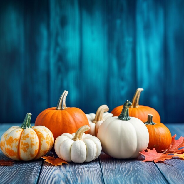 Foto lebendige herbst- und thanksgiving-hintergründe banner kürbisse und festliche dekorationen