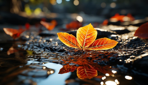 Lebendige Herbstfarben spiegeln sich in einem ruhigen Teich und zeigen die durch künstliche Intelligenz erzeugte Naturschönheit