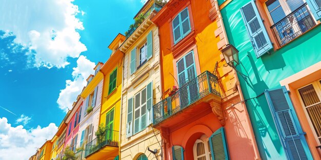 Lebendige historische Gebäude in der sonnigen Altstadt von Nizza an der französischen Riviera an der Côte d'Azur, Frankreich