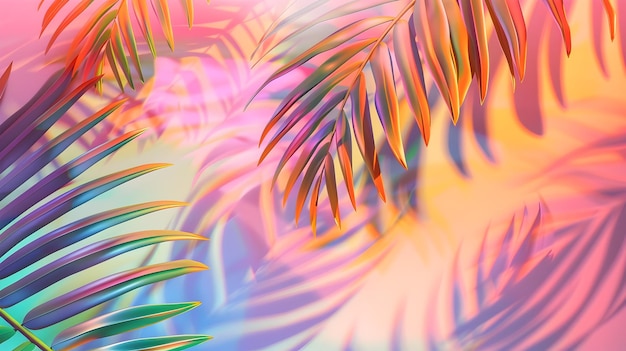 Lebendige holographische Gradienten Tropische Palmblätter Abstrakte Konzeptkunstbilder