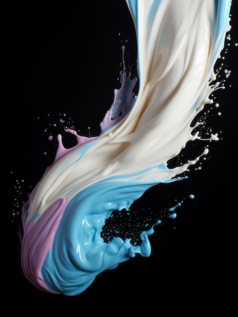 Lebendige Joghurt-Splashes in MidAir auf isolierter schwarzer Studio-Hintergrund