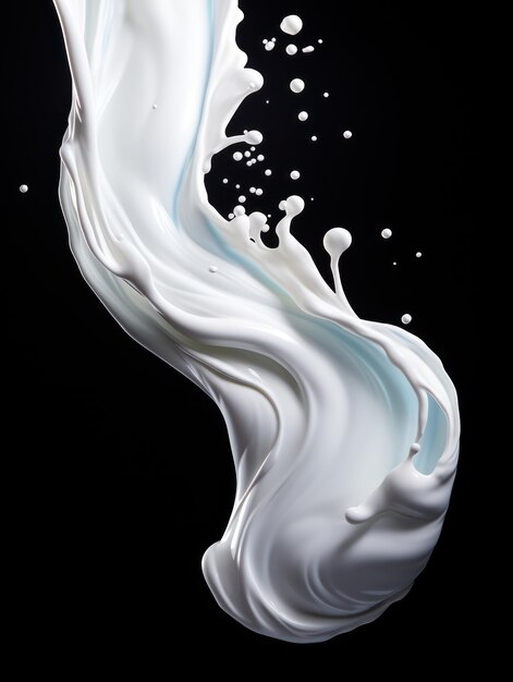 Lebendige Joghurt-Splashes in MidAir auf isolierter schwarzer Studio-Hintergrund