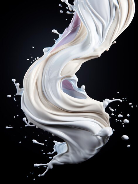 Lebendige Joghurt-Splashes in MidAir auf isolierter schwarzer Studio-Hintergrund