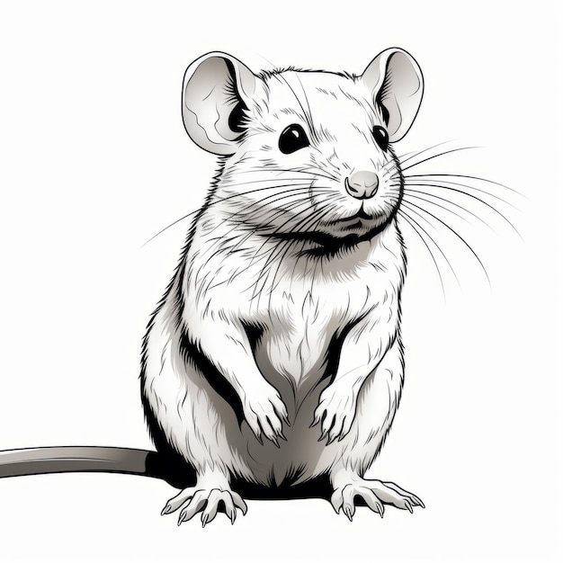 Lebendige Karikatur-Stil Schwarz-Weiß-Ratten-Zeichnung