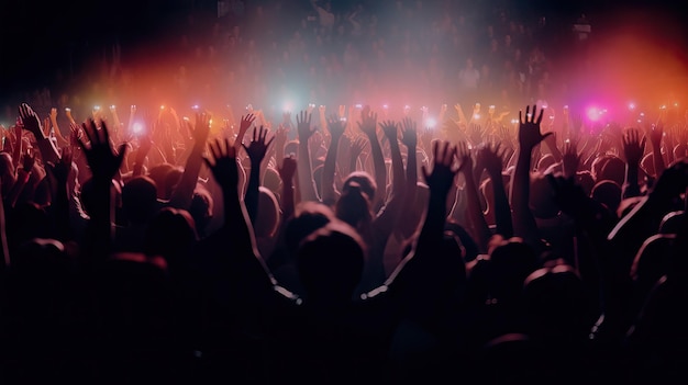 Lebendige Konzertmenge mit aufgeregten Händen während eines Live-Konzerts