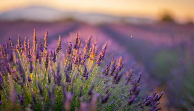 Lebendige lila Lavendelfelder unter goldenem Sonnenlicht in Valensole Frankreich, die Ruhe und Schönheit hervorrufen
