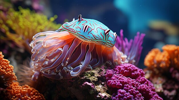 Foto lebendige medusa schwimmt in einem farbenfrohen unterwasserriff