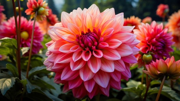 Lebendige, mehrfarbige Dahlienblüten in der Schönheit der Natur