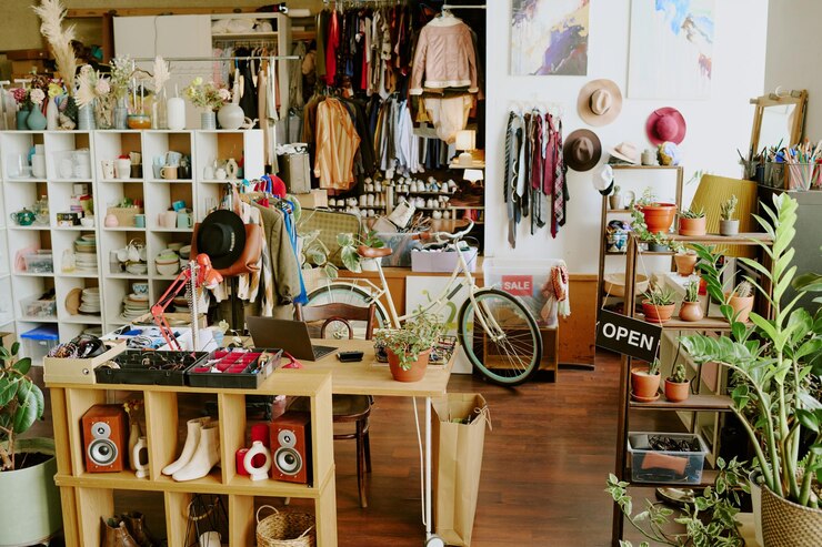 Foto lebendige, mit pflanzen gefüllte boutique mit modeaccessoires