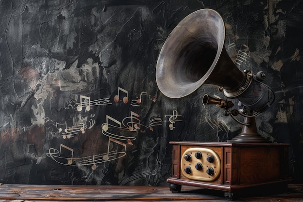 Lebendige Musiknoten tanzen in abstrakten Wellen, die Harmonie und Rhythmus hervorrufen