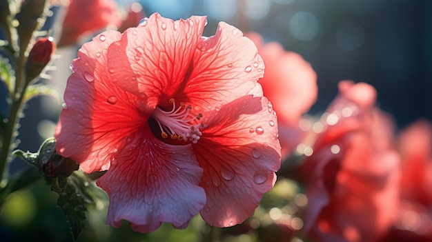 Lebendige Nahaufnahmen von Hollyhock Stigma und anderen mit verschwommenem Hintergrund