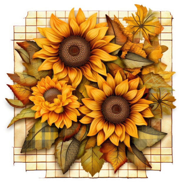 Lebendige Patchwork-Sonnenblumen-Clipart-Freude im PNG-Format