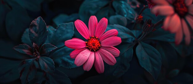 Lebendige rosa Blüte vor dunkler Kulisse